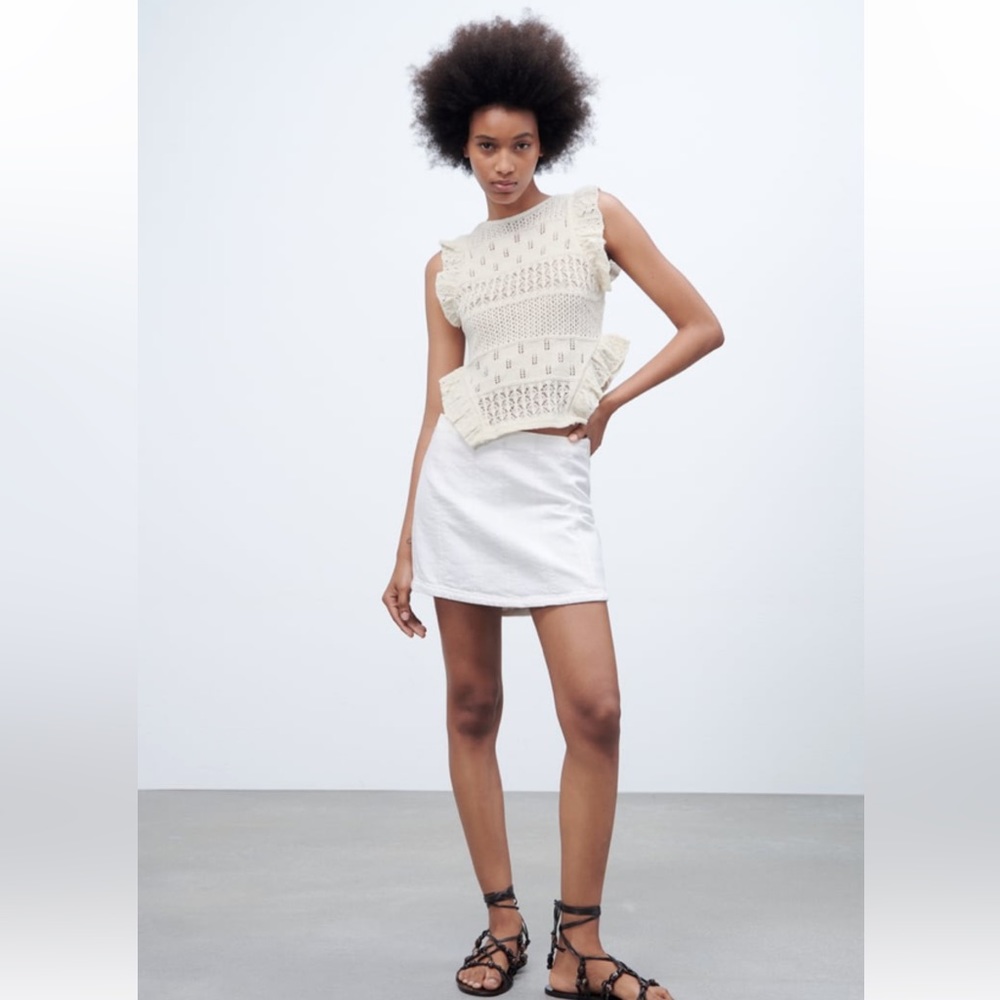Zara Pointelle Ruffled Knit Top - Picture 3 of 9